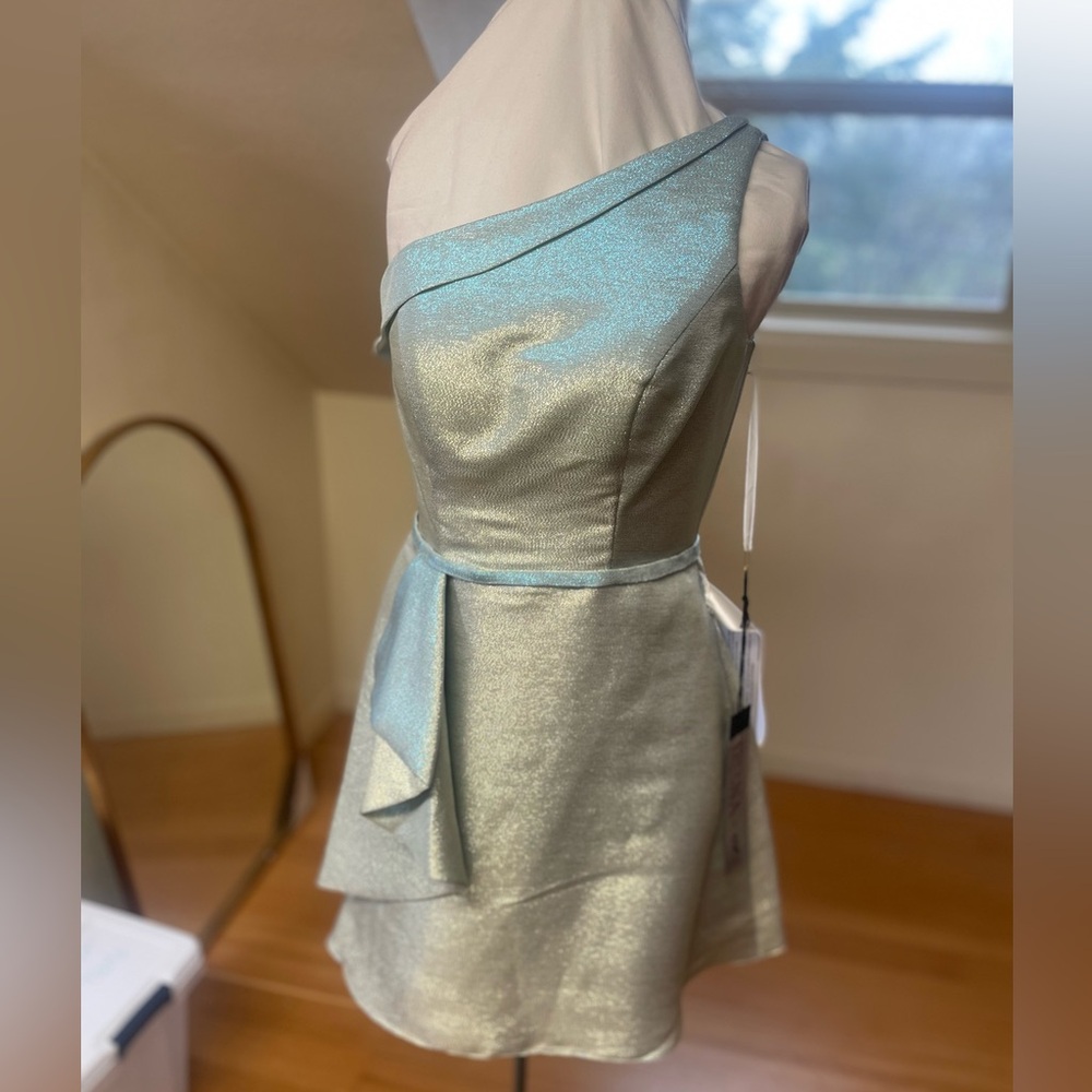 Ieena for MacDuggal One-Shoulder Metallic Dress